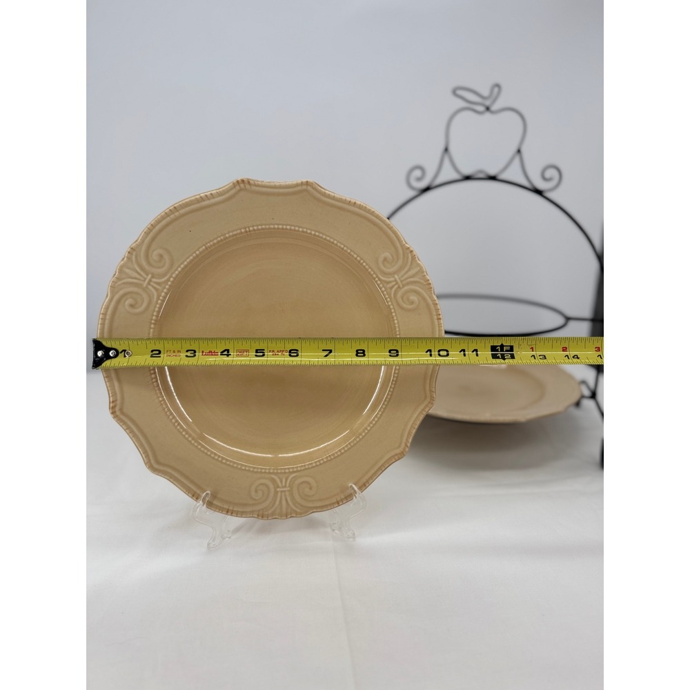 2 Tier Serving Stand with Apple Motif and Scalloped Tan Ceramic Plates - Picture 5 of 6